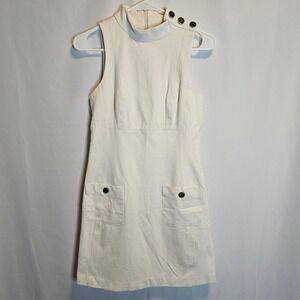 White House Black Market Dress Sleeveless Mock Neck‎ Mini Cream Ivory